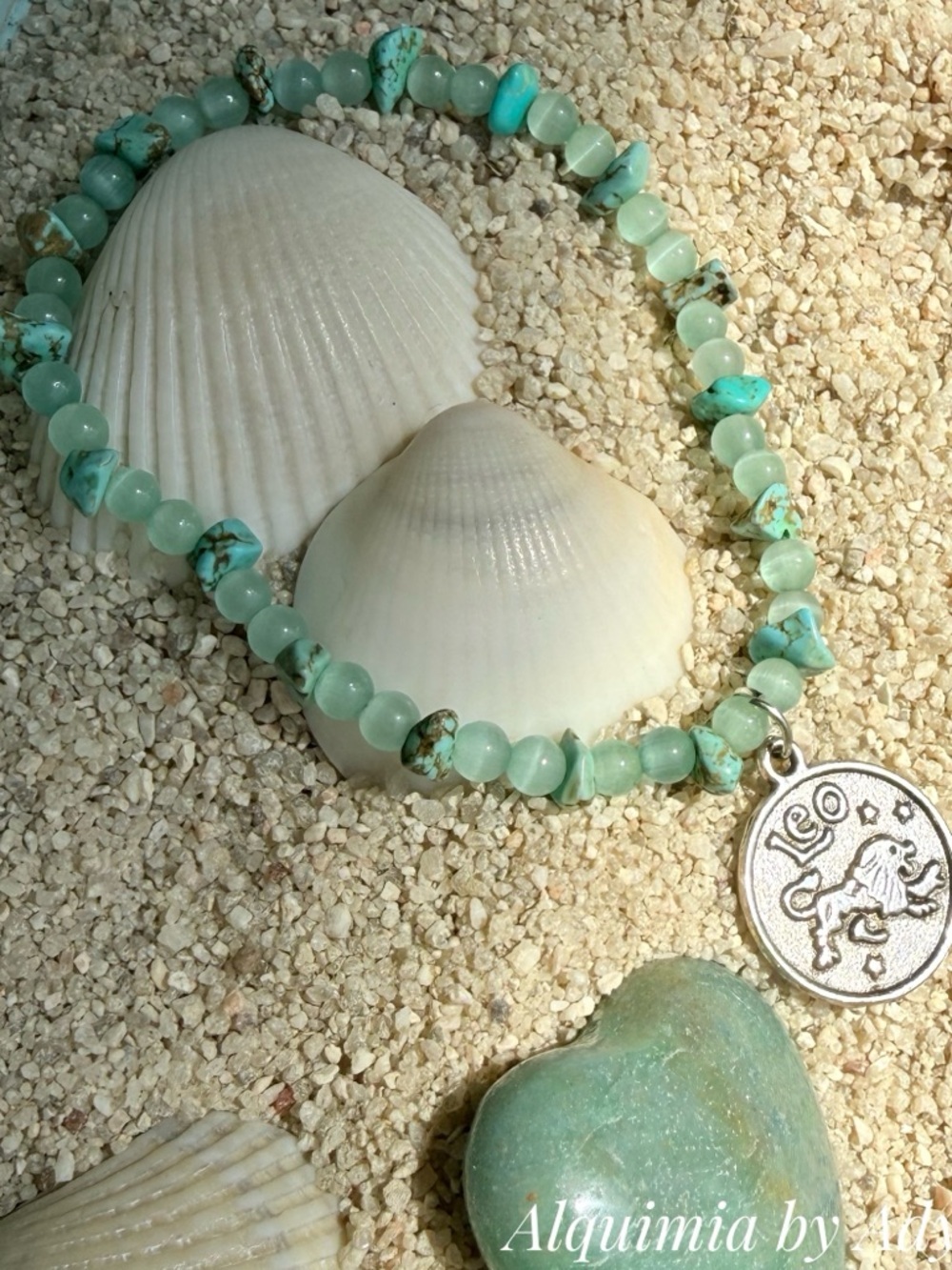 Alquimia Seafoam Green Turquoise Beaded Leo Charm Bracelet